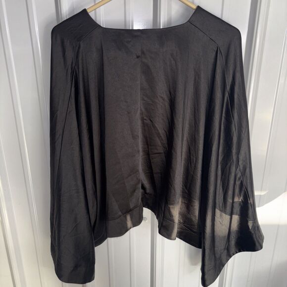 H&M Lux Line Satin Feel 100% Recycled Polyester Black Asymmetrical Blouse XL NWT - Picture 3 of 7